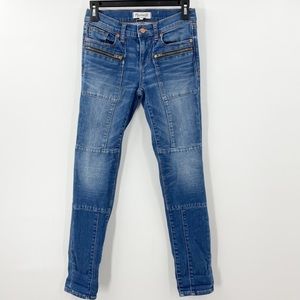 Madewell Moto Patch Skinny Jeans Ankle Zip size 25 Mid Rise